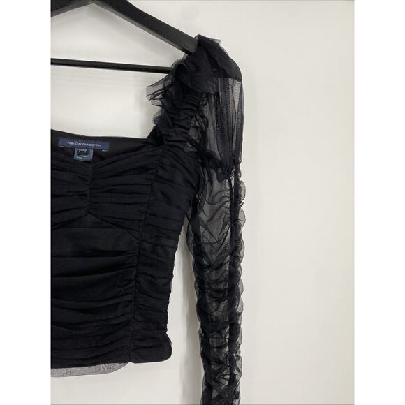 Y2K Corset Top Fitted Sleeve Size 0 Black Whimsigoth Sheer Celestial Fairy 985 - Picture 3 of 9